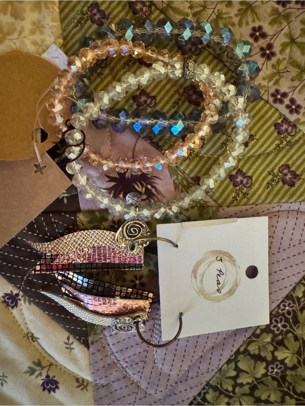 3-Piece Women's Beaded Bracelet Set in Champagne, Clear and Iridescent Blue
